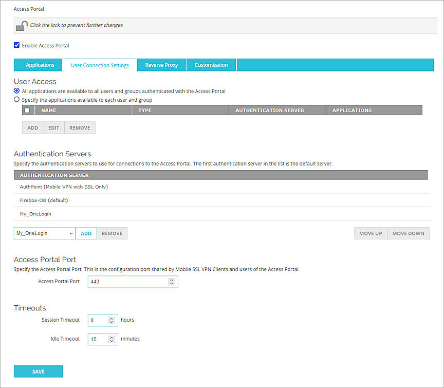 Screenshot of Firebox, Firebox Access Portal config 3